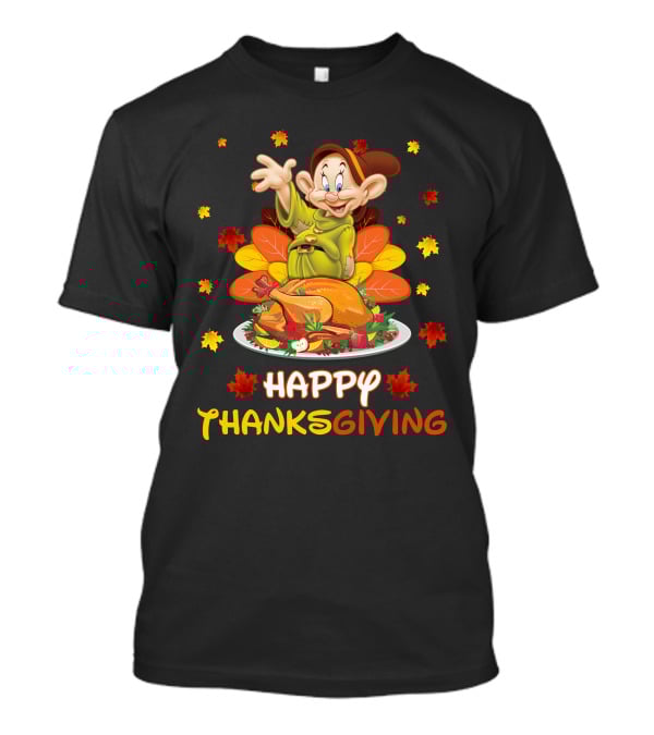 Dopey Happy Thanksgiving With Turkey And Autumn Leaves T-Shirt