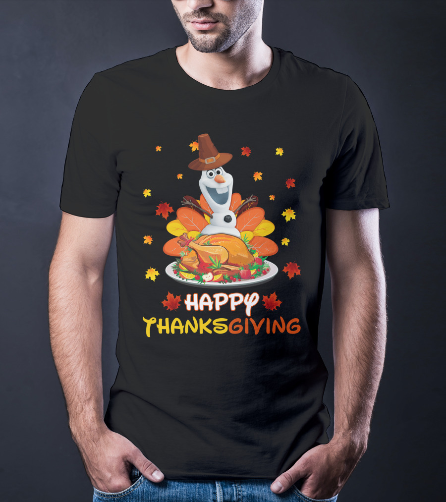 Olaf Turkey Happy Thanksgiving With Autumn Leaves And Pumpkin Pie T-Shirt