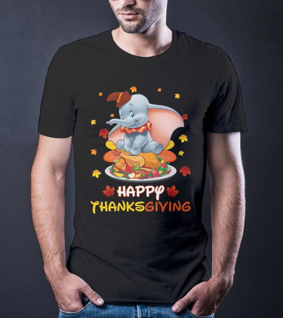 Happy Thanksgiving Dumbo Turkey Autumn Leaves T-Shirt