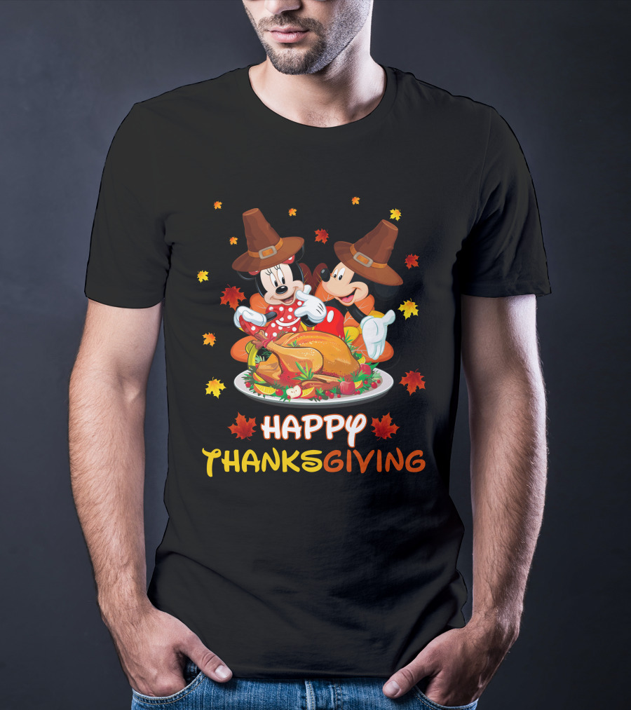 Happy Thanksgiving Mickey And Minnie Turkey Feast T-Shirt