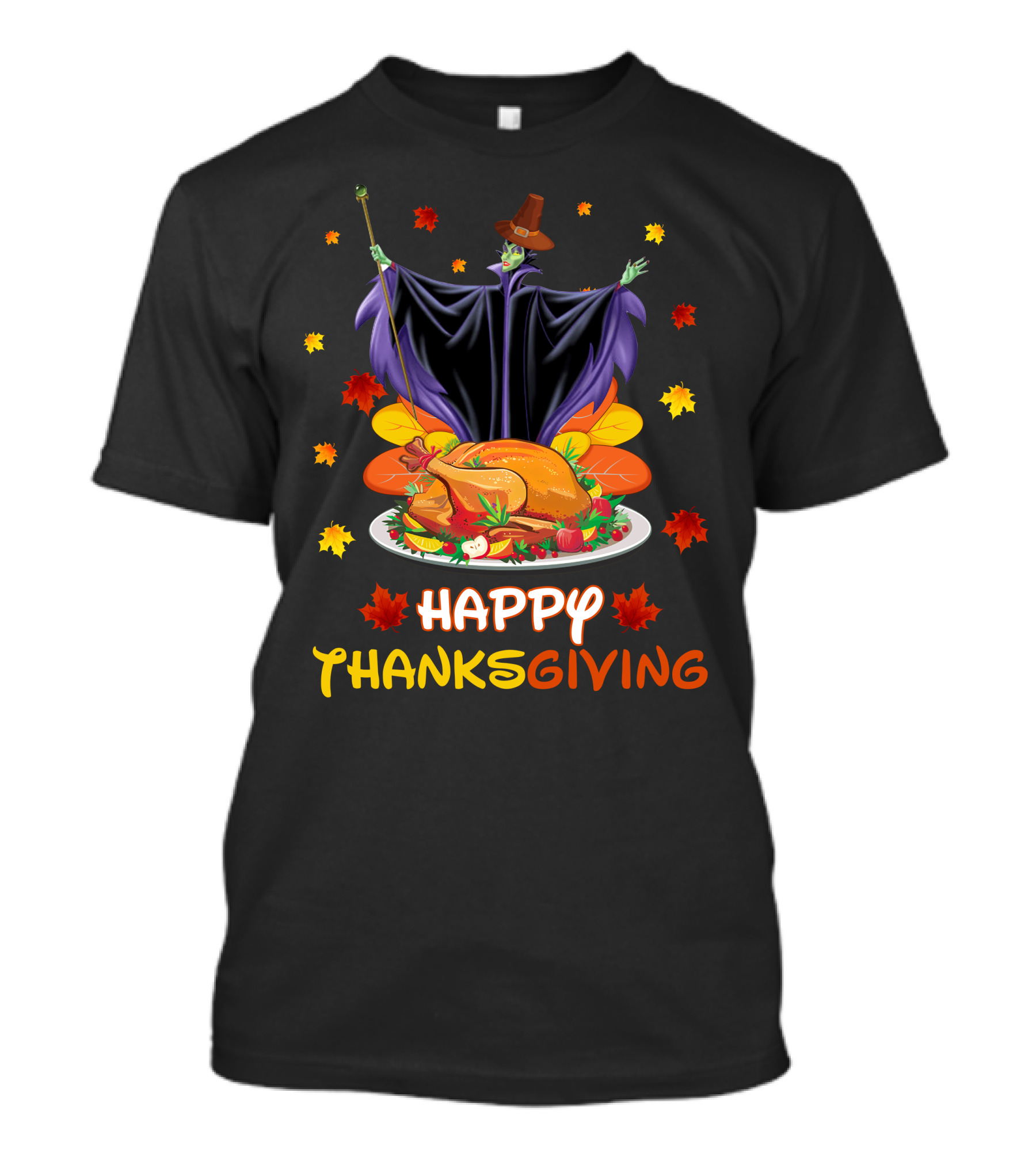 Happy Thanksgiving Maleficent Turkey Feast Magic Leaves T-Shirt
