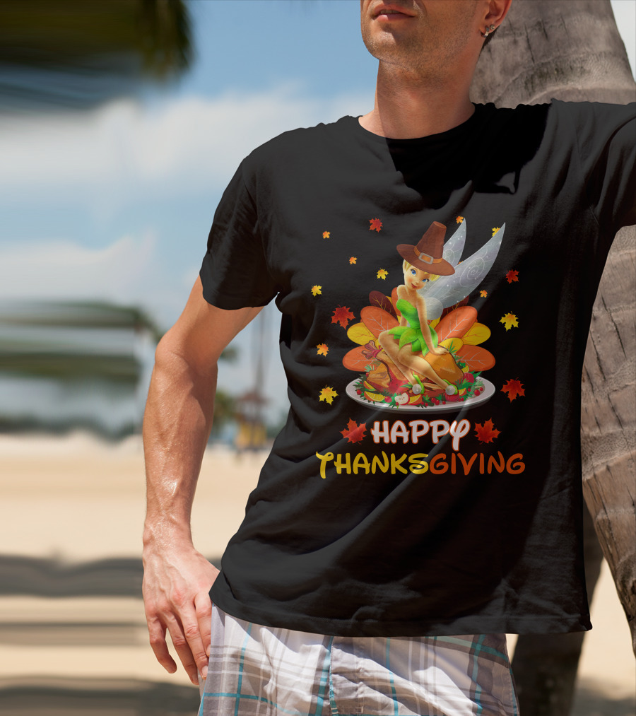 Happy Thanksgiving Tinkerbell Leaves And Cornucopia T-Shirt