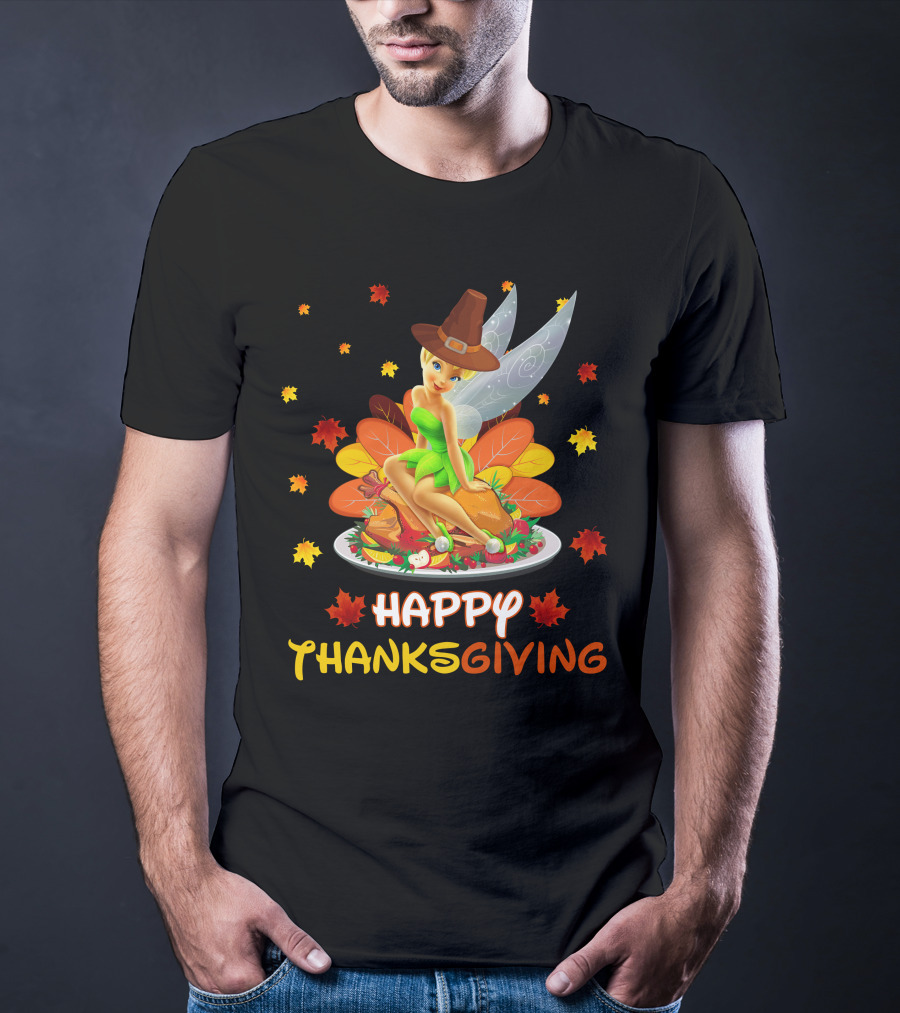 Happy Thanksgiving Tinkerbell Leaves And Cornucopia T-Shirt