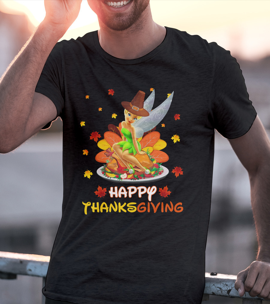 Happy Thanksgiving Tinkerbell Leaves And Cornucopia T-Shirt