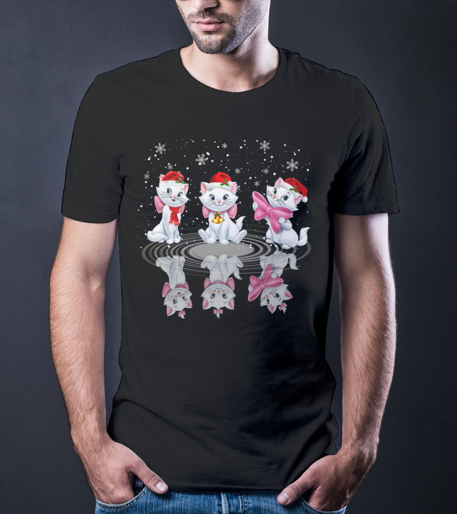 Marie Aristocats Christmas Kittens With Santa Hats And Bows T-Shirt