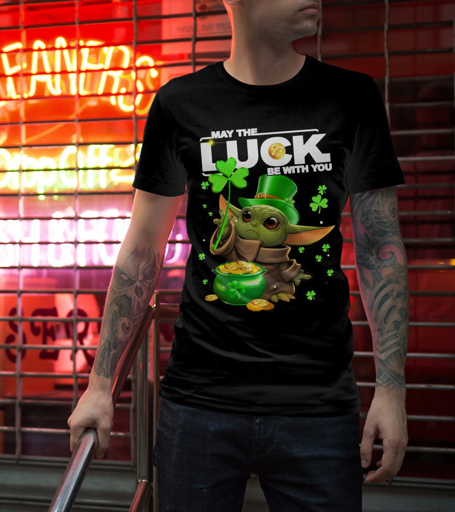 May The Luck Be With You Baby Yoda Clover Gold Coins T-Shirt