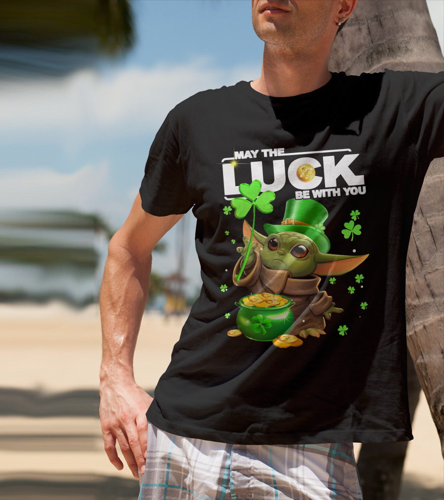 May The Luck Be With You Baby Yoda Clover Gold Coins T-Shirt