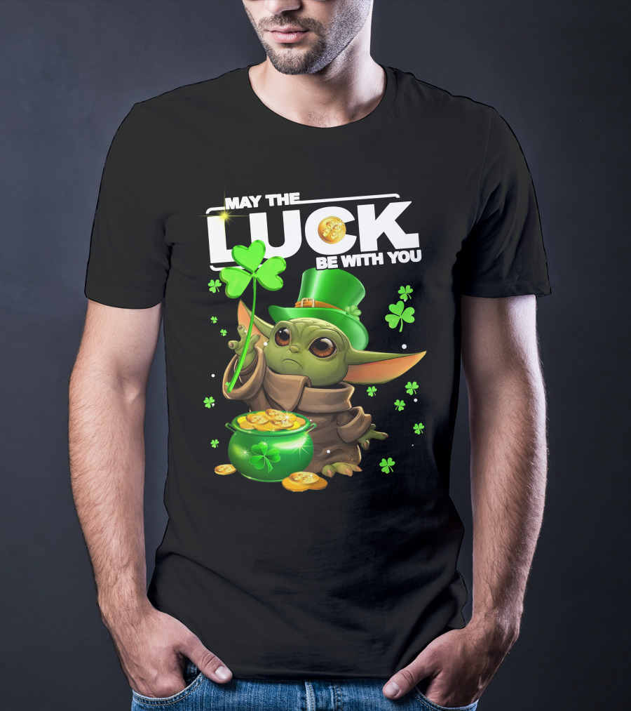 May The Luck Be With You Baby Yoda Clover Gold Coins T-Shirt