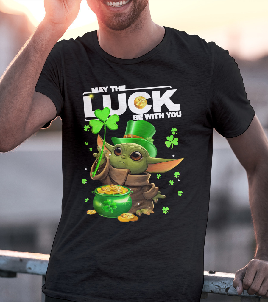 May The Luck Be With You Baby Yoda Clover Gold Coins T-Shirt