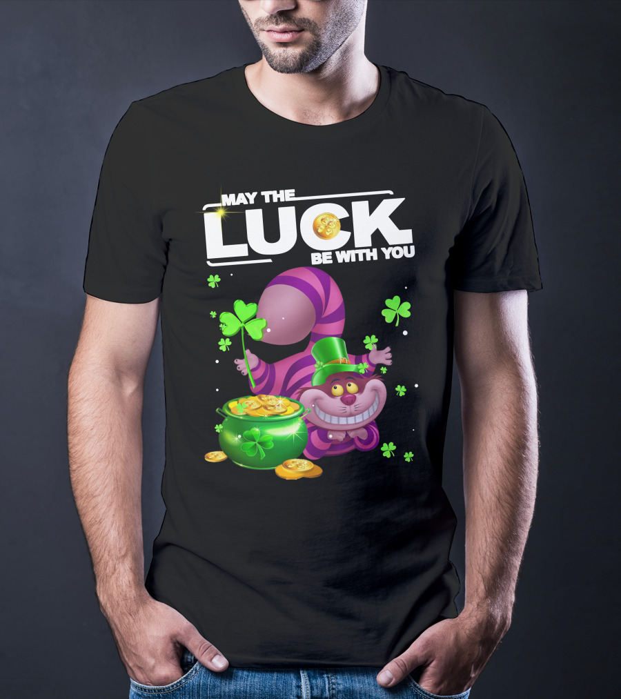 May The Luck Be With You Cheshire Cat Coins And Clover Pot T-Shirt