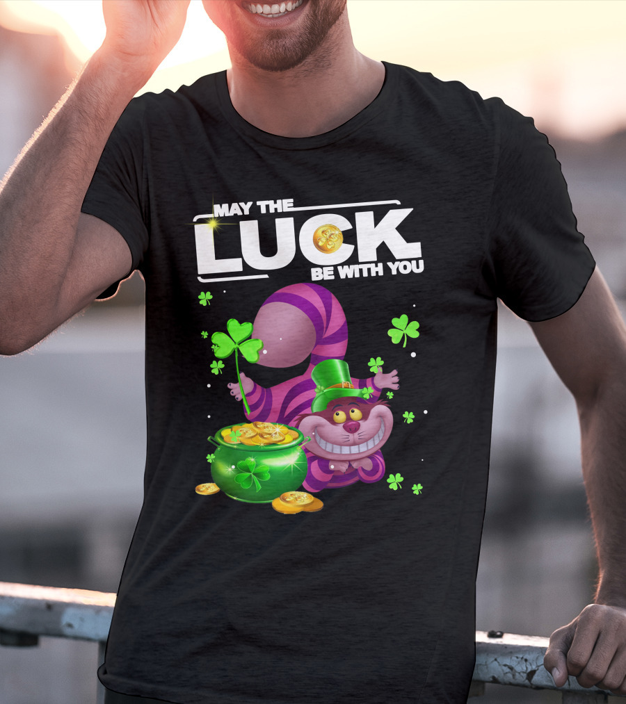 May The Luck Be With You Cheshire Cat Coins And Clover Pot T-Shirt