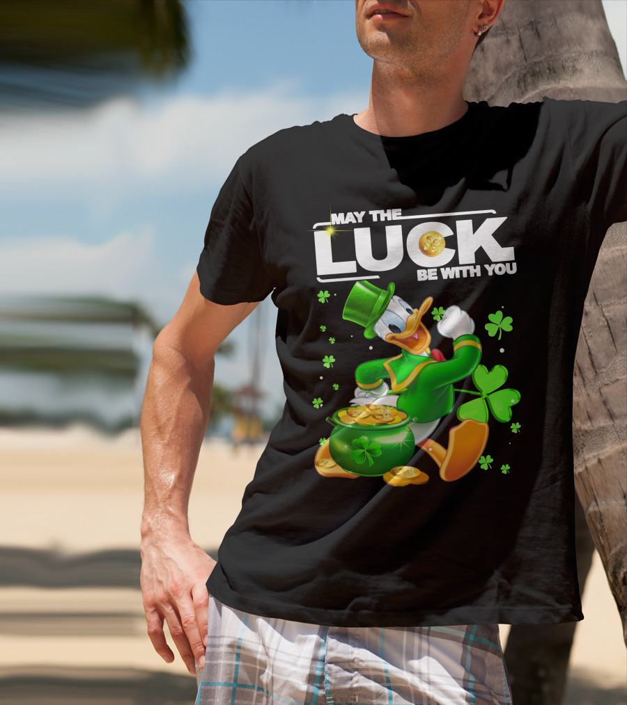 May The Luck Be With You Donald Duck St. Patrick's Day Gold Coins And Clover T-Shirt