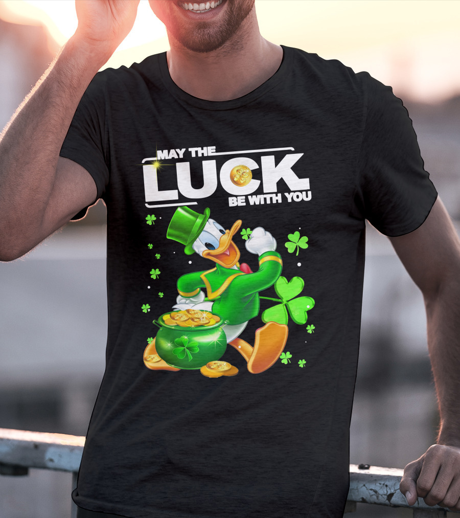 May The Luck Be With You Donald Duck St. Patrick's Day Gold Coins And Clover T-Shirt