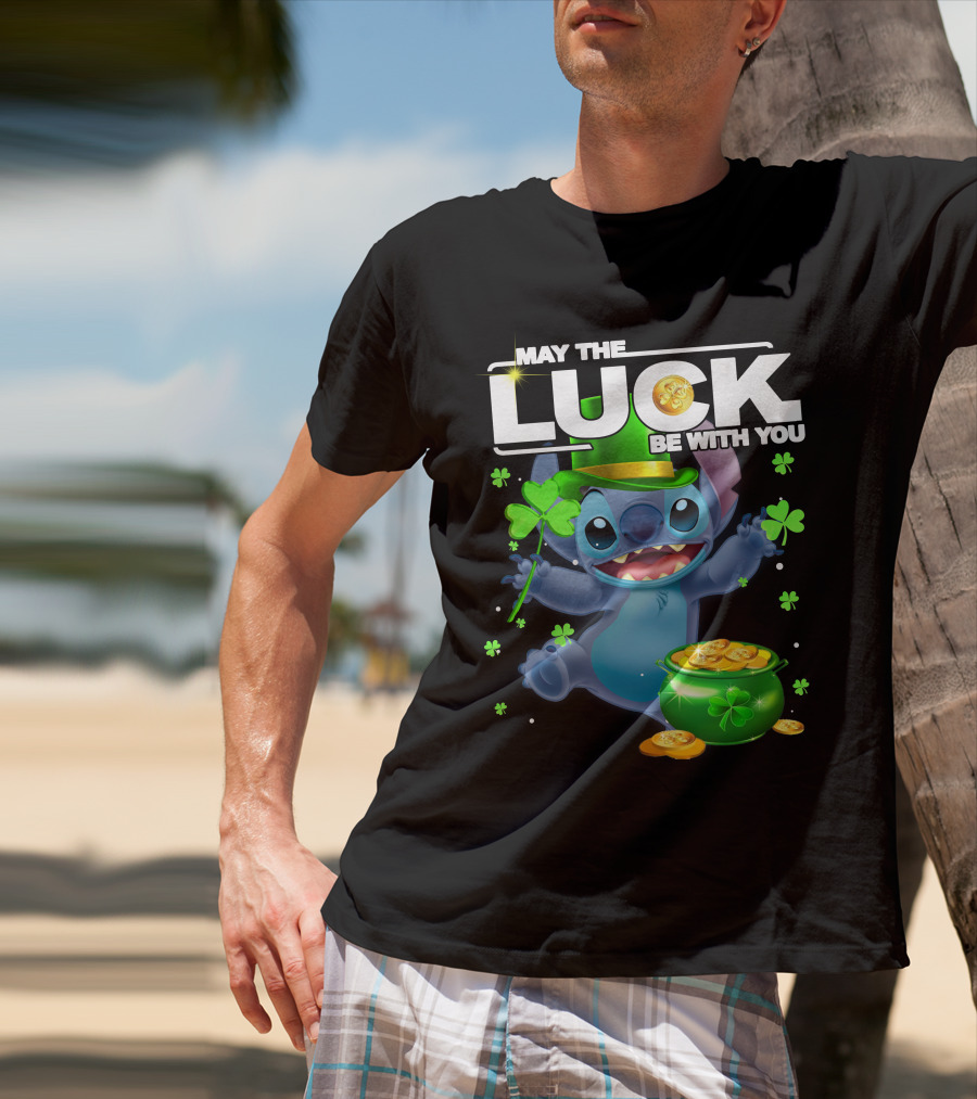 May The Luck Be With You Stitch Pot Of Gold Shamrocks T-Shirt
