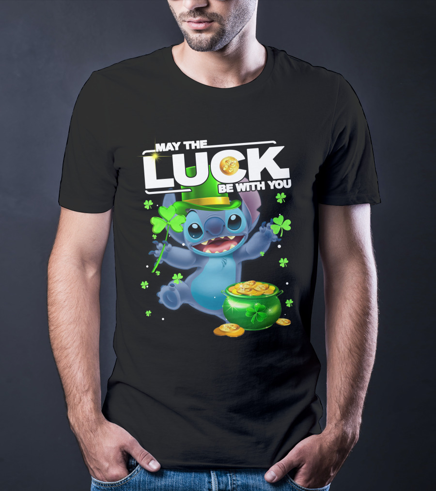 May The Luck Be With You Stitch Pot Of Gold Shamrocks T-Shirt