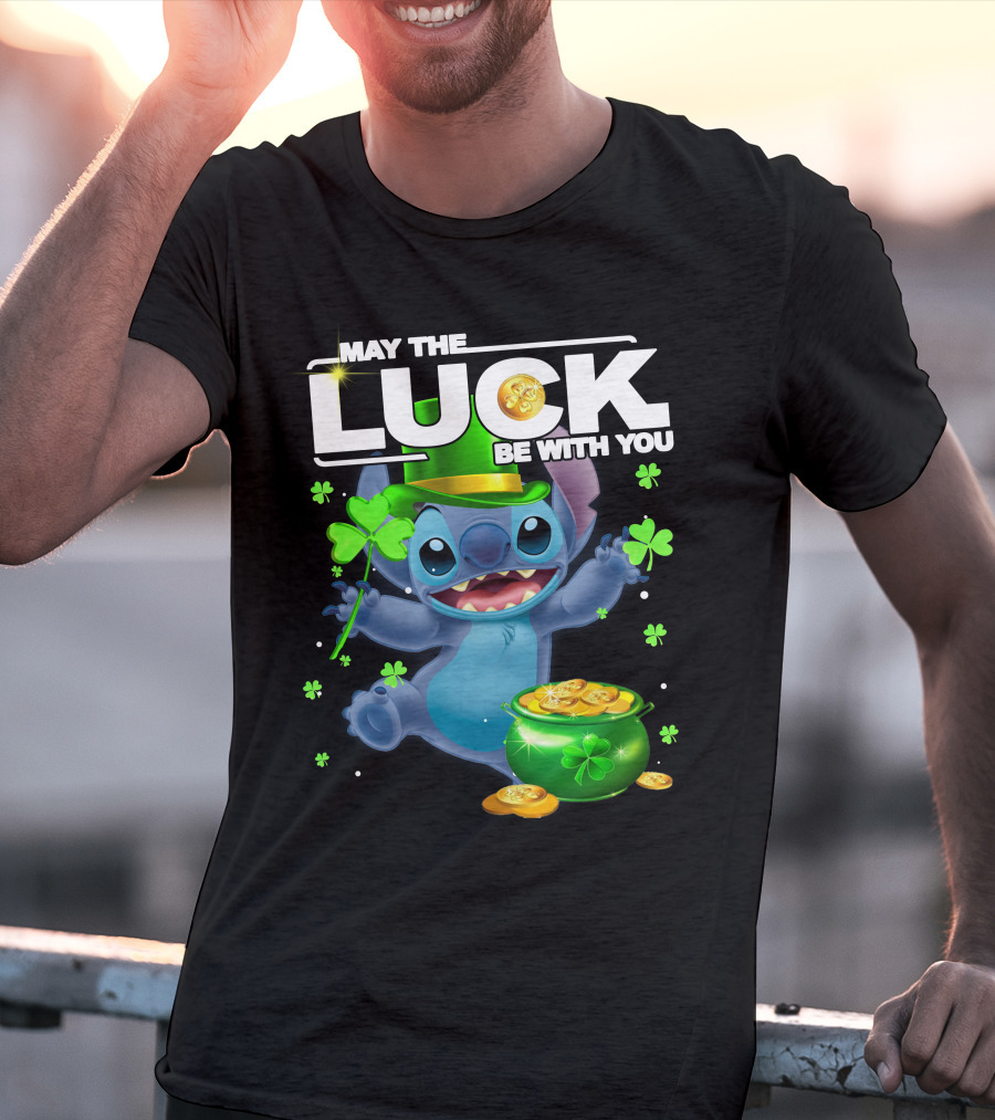 May The Luck Be With You Stitch Pot Of Gold Shamrocks T-Shirt