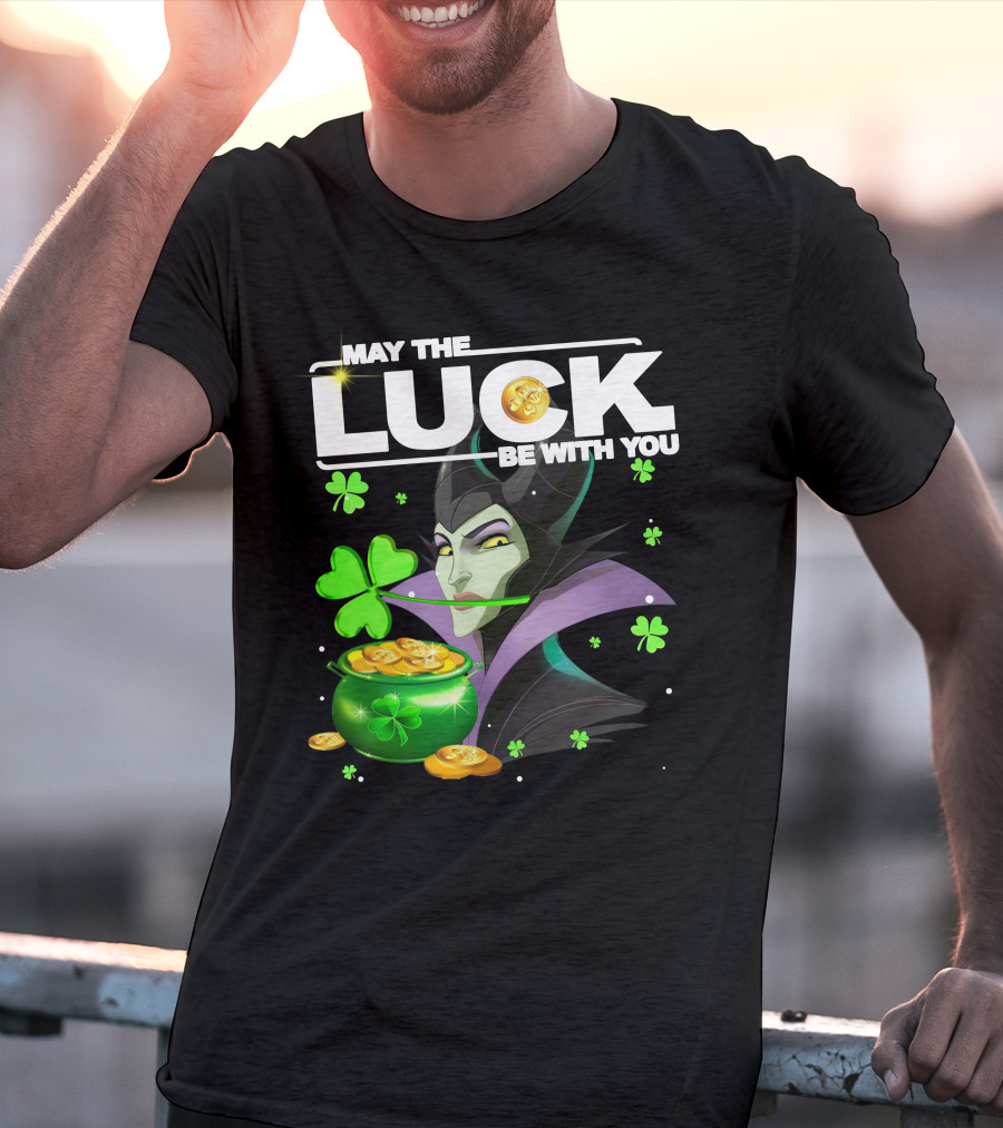 MAY THE LUCK BE WITH YOU Maleficent Shamrock Coins T-Shirt