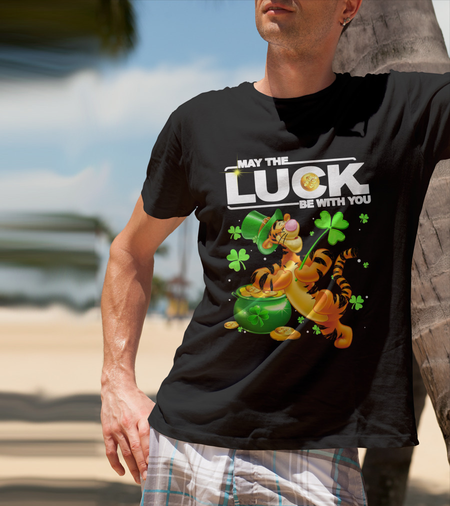 May The Luck Be With You Tigger With Pot Of Gold And Shamrocks T-Shirt
