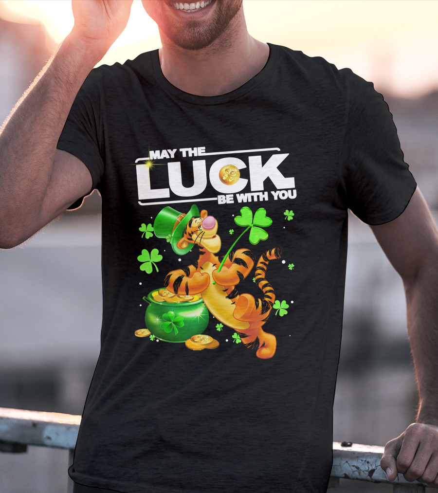May The Luck Be With You Tigger With Pot Of Gold And Shamrocks T-Shirt