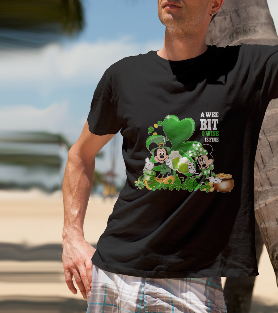 Mickey And Minnie A Wee Bit O'Wine Is Fine Patrick's Day T-Shirt