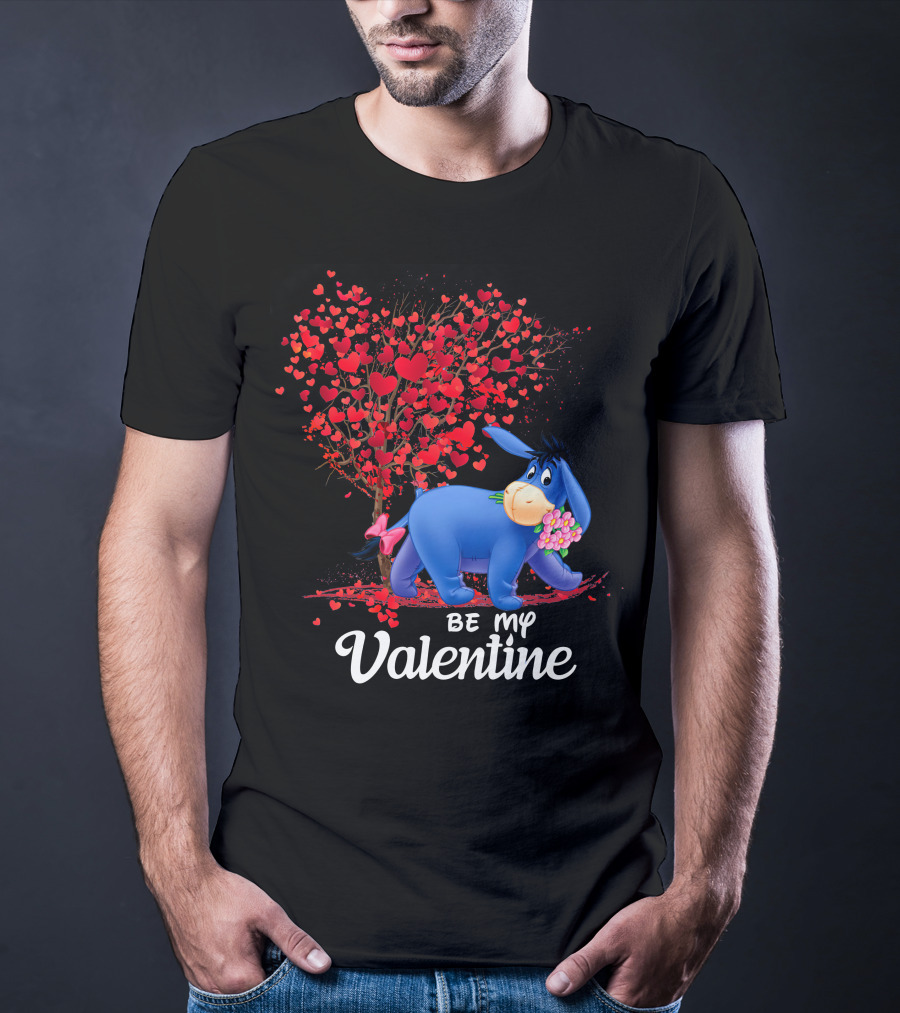 Be My Valentine Eeyore Donkey With Hearts And Flowers T-Shirt