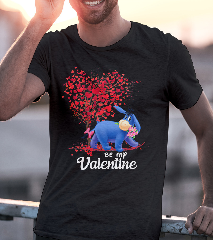 Be My Valentine Eeyore Donkey With Hearts And Flowers T-Shirt
