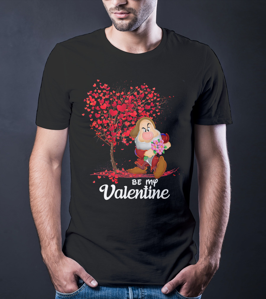 Be My Valentine Grumpy Character With Heart Tree And Flowers T-Shirt