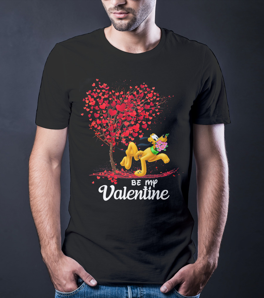 Be My Valentine Pluto With Heart Tree And Flowers T-Shirt