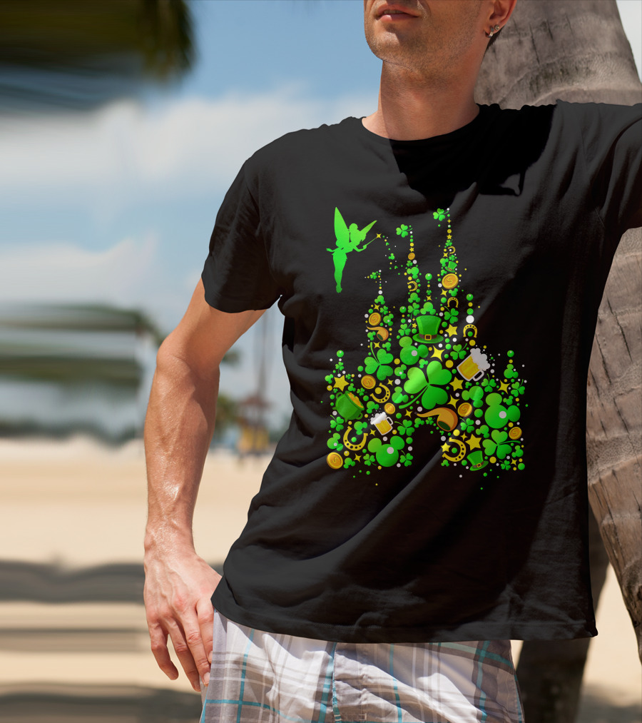 Disney Castle St. Patrick's Day Tinkerbell Leprechaun Hat Clover Coins Beer T-Shirt