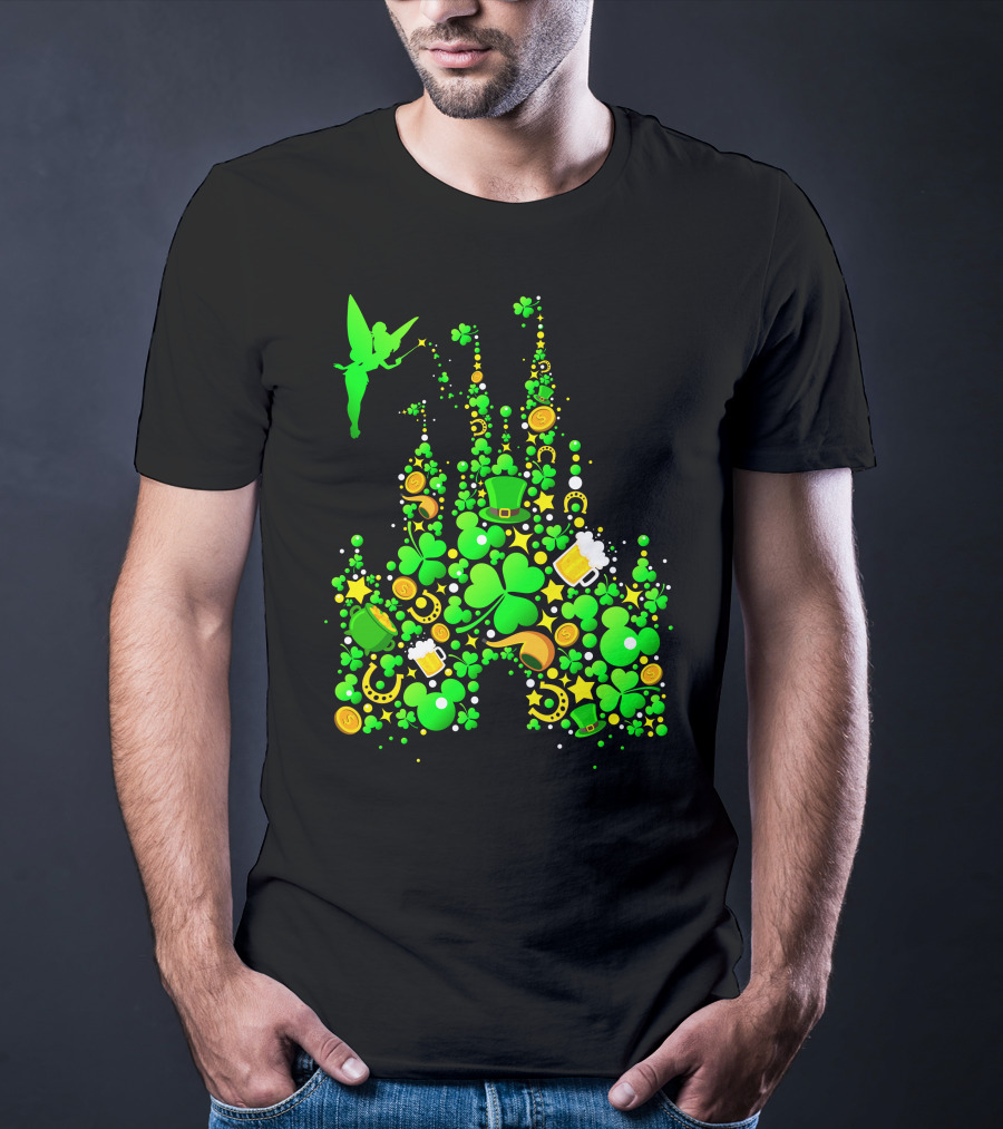 Disney Castle St. Patrick's Day Tinkerbell Leprechaun Hat Clover Coins Beer T-Shirt