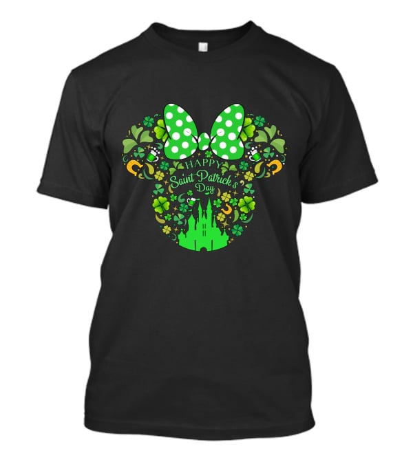 Minnie Mouse Happy Saint Patrick's Day With Shamrocks And Castle T-Shirt