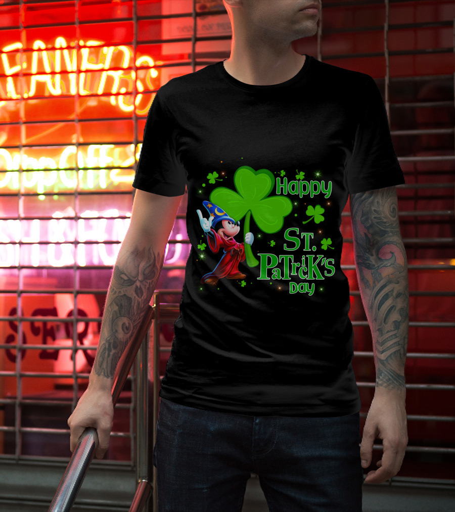 Sorcerer Mickey Happy St. Patrick's Day Shamrock T-Shirt