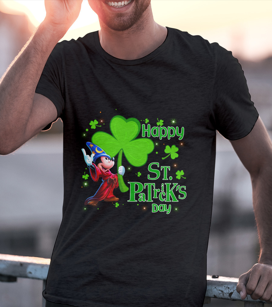 Sorcerer Mickey Happy St. Patrick's Day Shamrock T-Shirt