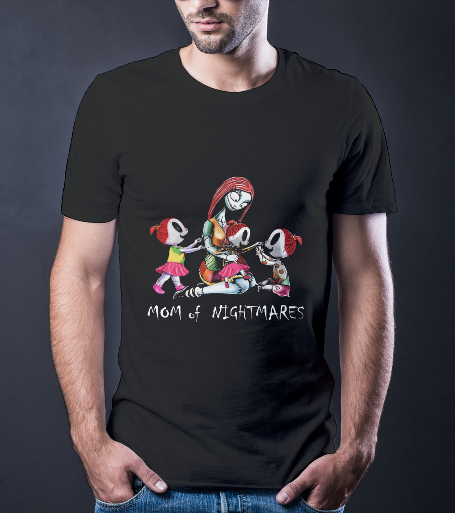 Mom Of Nightmares Three Girls Halloween Themed T-Shirt