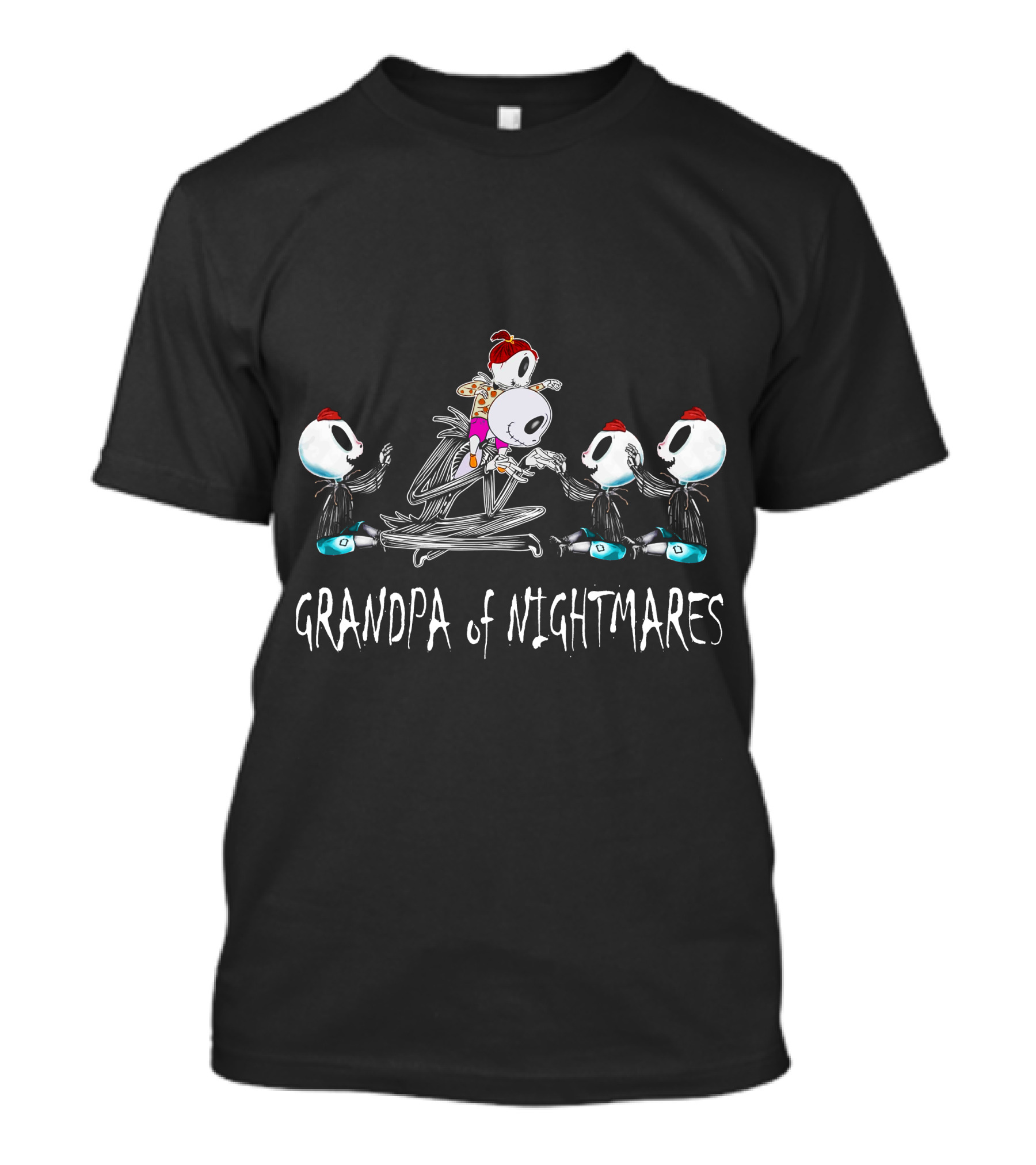 Grandpa Of Nightmares With 3 Boys 1 Girl Skeleton Family T-Shirt