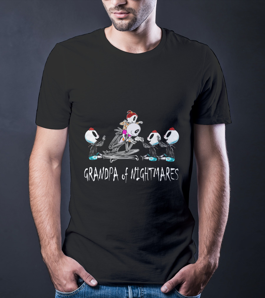 Grandpa Of Nightmares With 3 Boys 1 Girl Skeleton Family T-Shirt