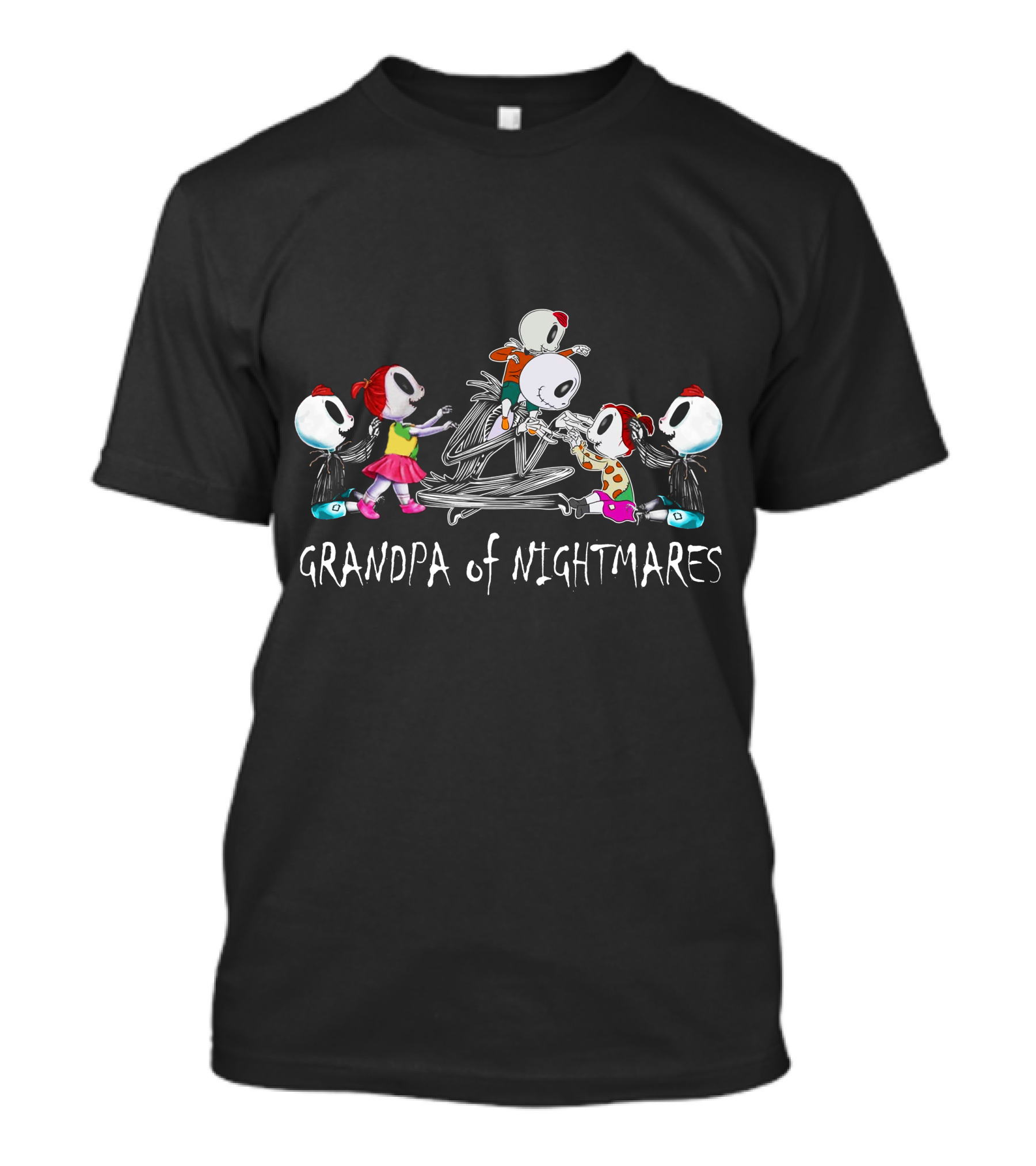 Grandpa Of Nightmares With 3 Boys 2 Girls Skeleton Characters T-Shirt