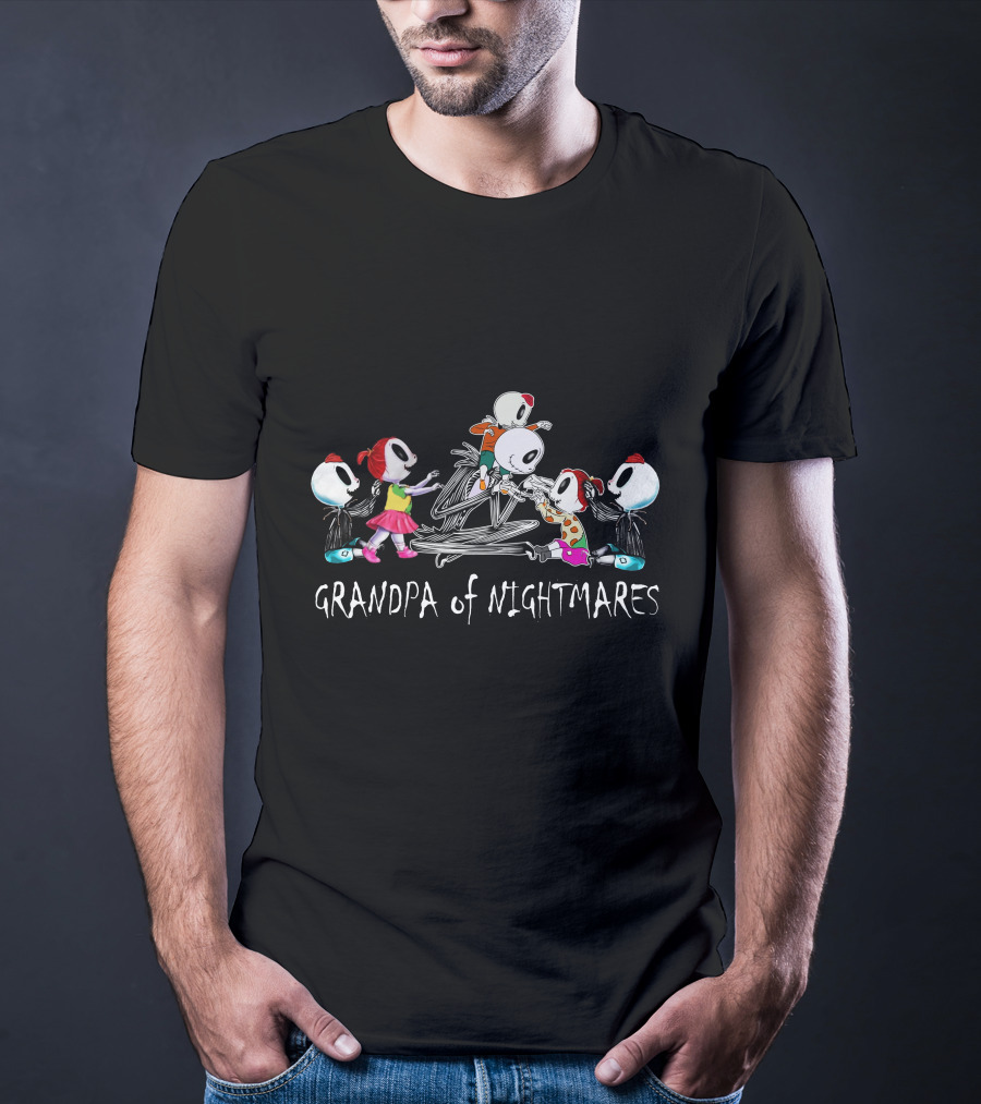 Grandpa Of Nightmares With 3 Boys 2 Girls Skeleton Characters T-Shirt