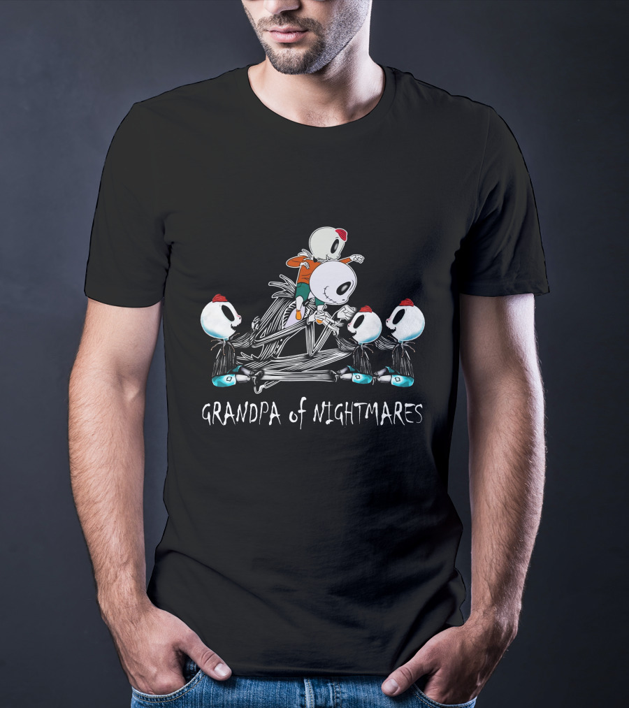 Grandpa Of Nightmares With Four Skeleton Characters T-Shirt