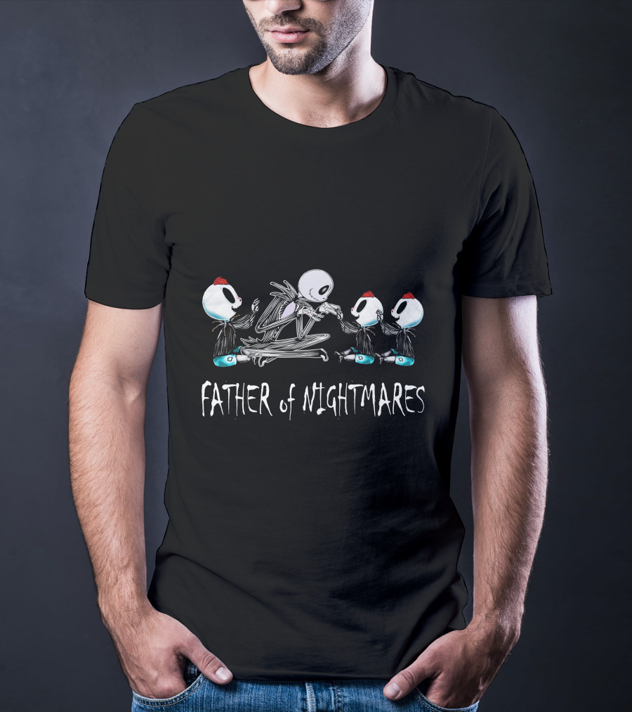 Father Of Nightmares With 3 Boys Iconic Skeleton And Monsters T-Shirt