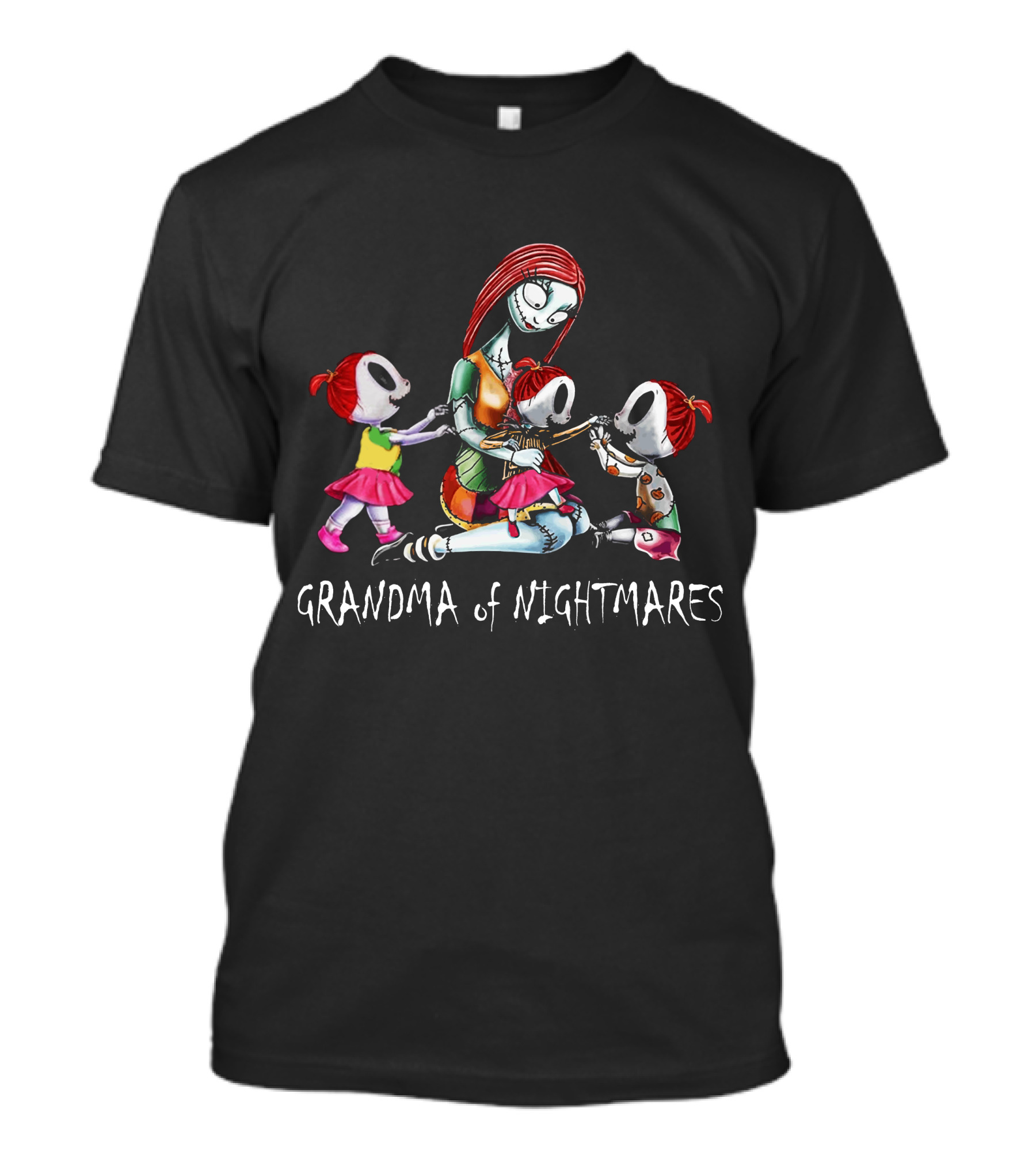 Grandma Of Nightmares With Three Girls Halloween Character T-Shirt