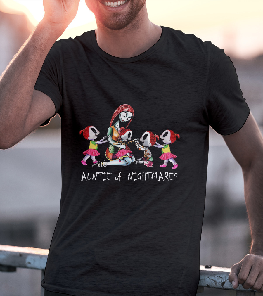 Auntie Of Nightmares With 4 Girls In Skulls And Pink Outfits T-Shirt