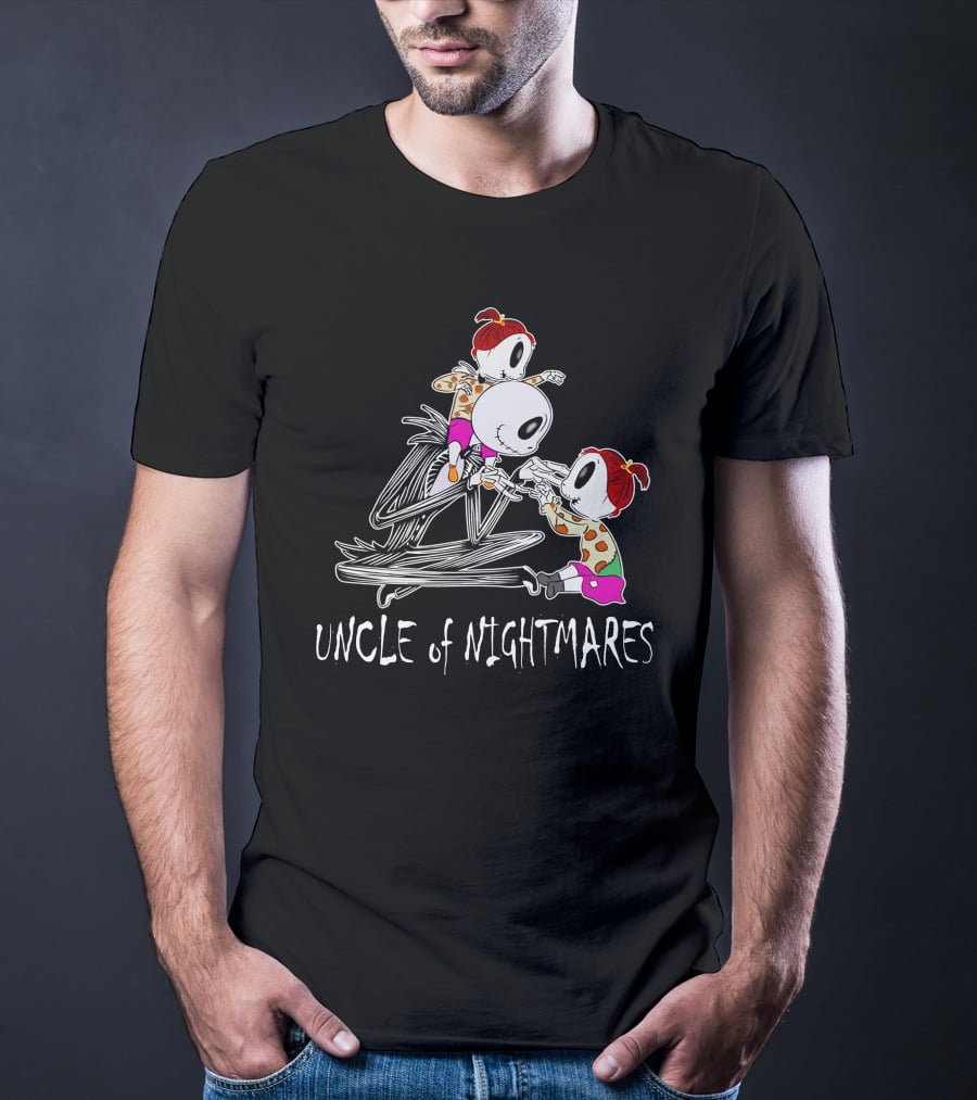 Uncle Of Nightmares With Two Girls In Spooky T-Shirt
