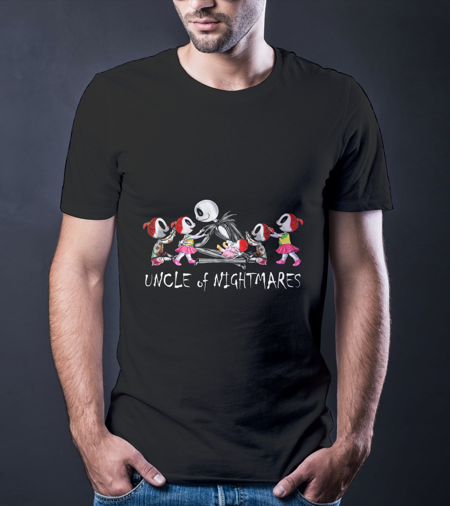 Uncle Of Nightmares With Five Girls In Skeleton Halloween T-Shirt