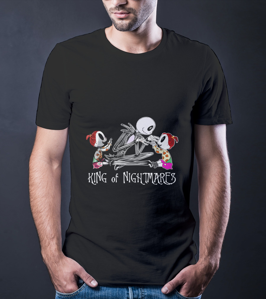 King Of Nightmares With Two Girls And Skeleton Character T-Shirt