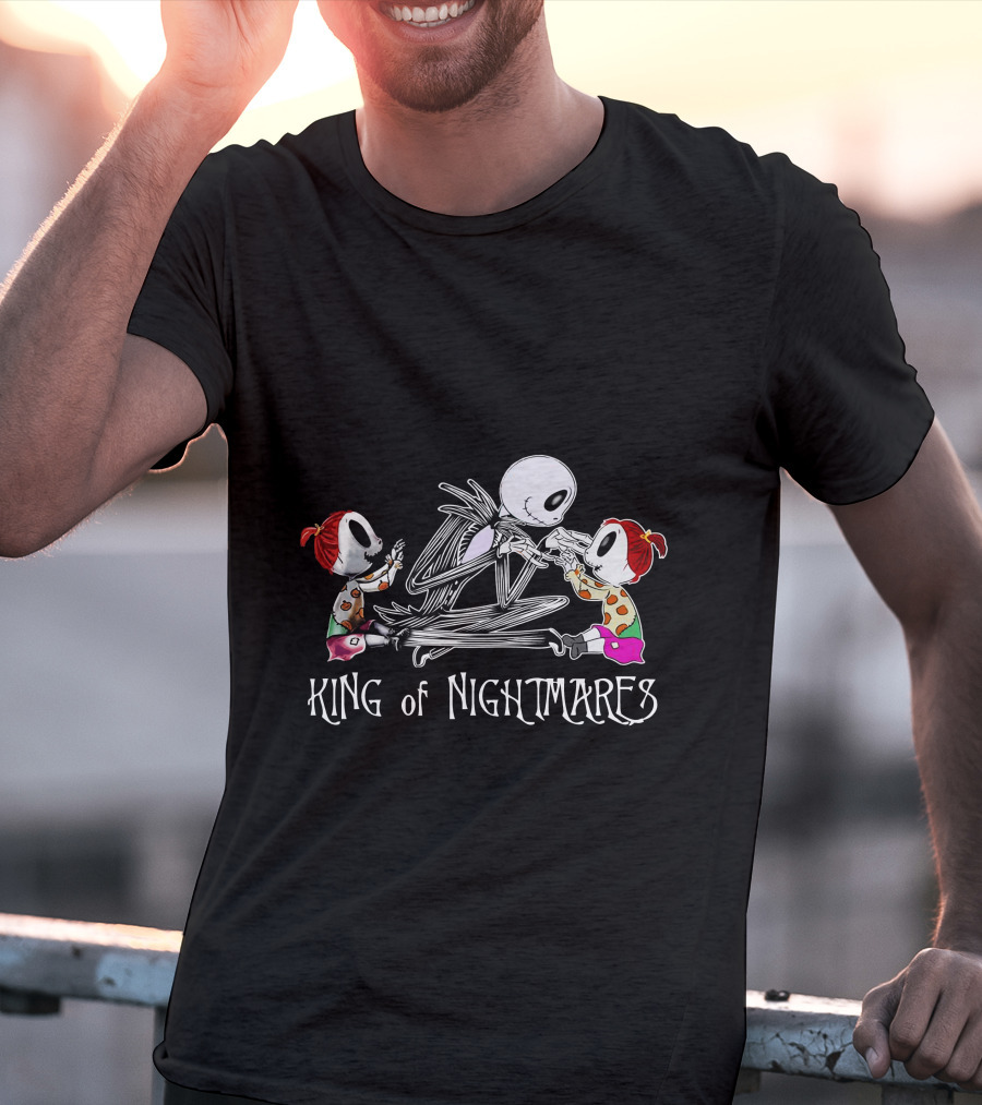 King Of Nightmares With Two Girls And Skeleton Character T-Shirt