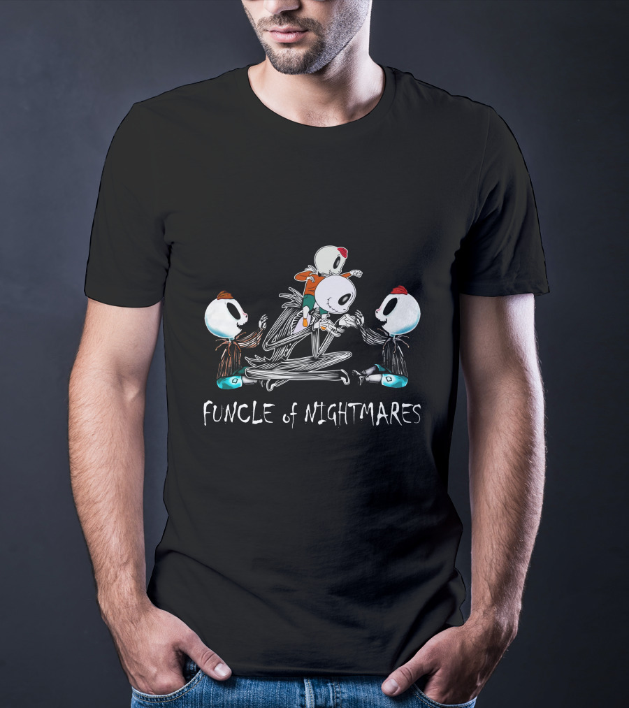 Funcle Of Nightmares 3 Boys Skeletons Playful Scene T-Shirt