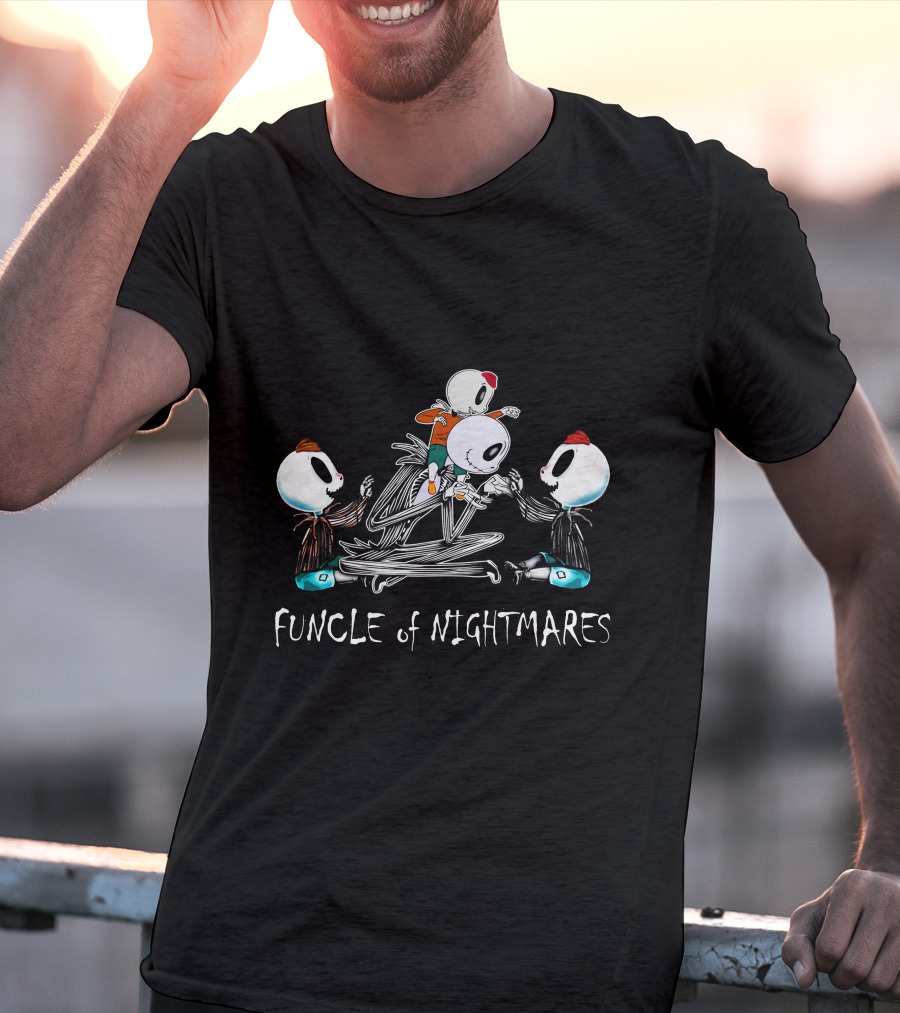 Funcle Of Nightmares 3 Boys Skeletons Playful Scene T-Shirt