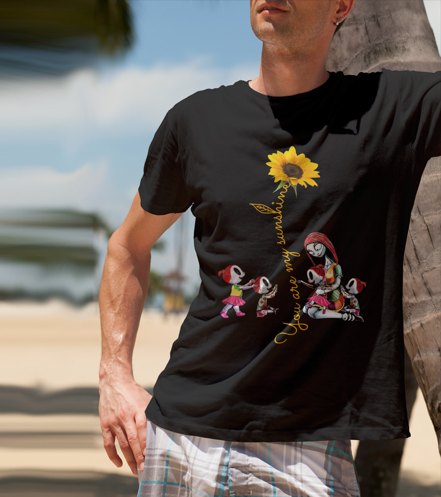 You Are My Sunshine Sunflower With 4 Girls And Stylized Character Hugging T-Shirt