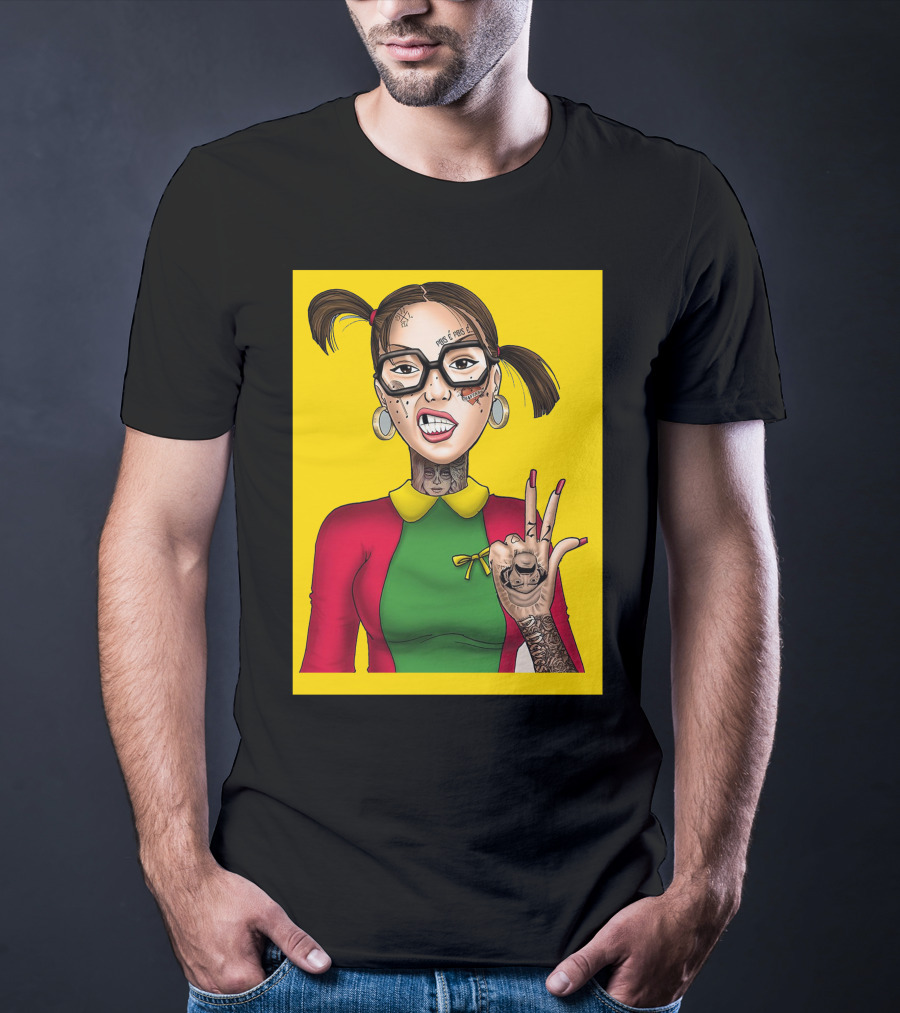 La Chilindrina La Toxica Tattoo Style Illustration Yellow Background T-Shirt